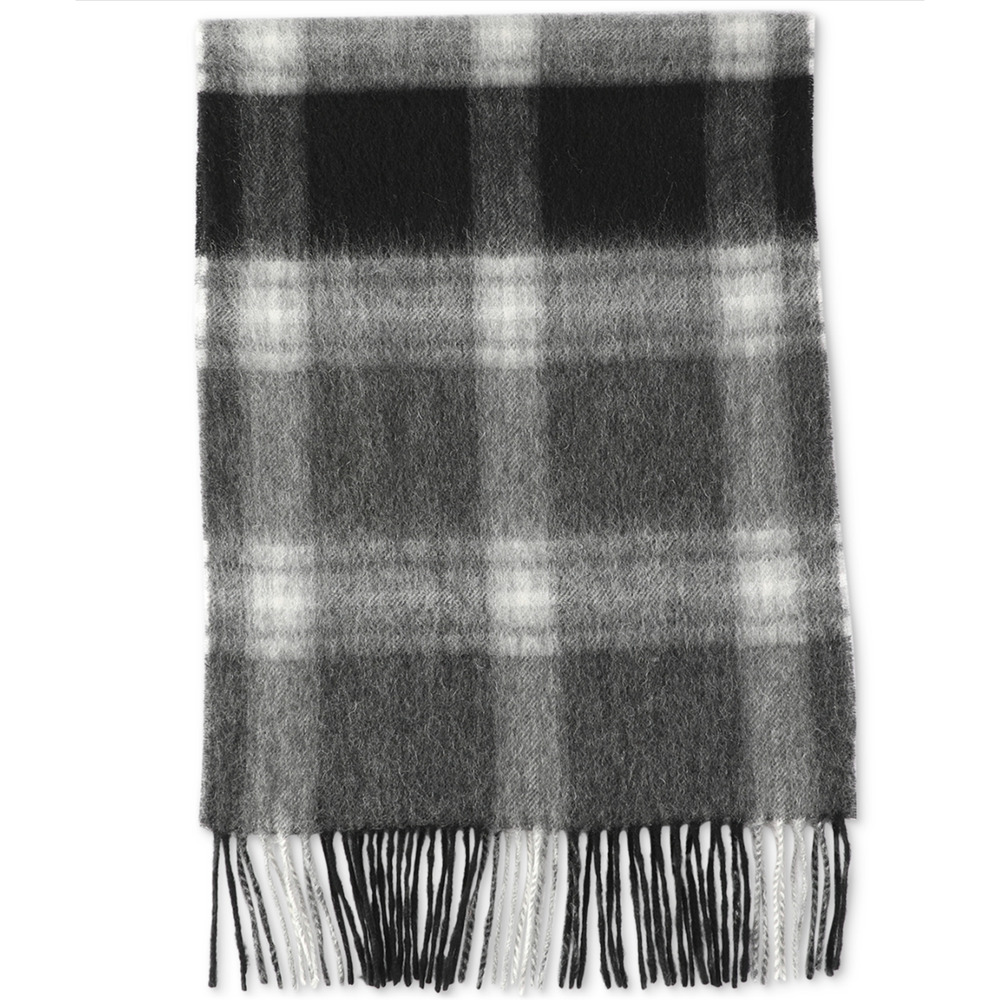 Club Room Men Maxwell Plaid Cashmere Scarf Black/Gray One Size